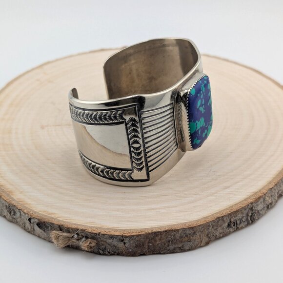 Native American Azurite Chrysocolla Cuff Nickel Silver Bracelet Southwest Sz 7** - Picture 6 of 11
